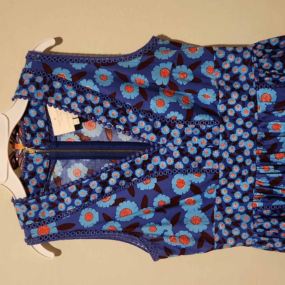 kate spade Blue Mixed Floral Sleeveless Fit-and-Flare Dress - Picture 8 of 16